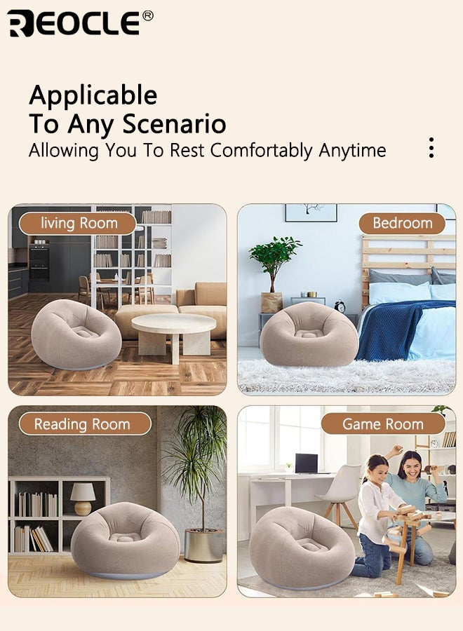REOCLE Large Inflatable Lazy Sofa with Cord Embellishment Bean Bag Chair Easy Setup Soft Flocked Surface Suitable for Indoor Outdoor Living Room Seating - Image 5