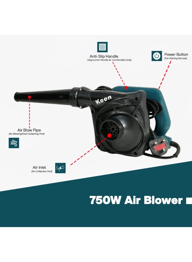 KEEN OS-603 Electric Blower 750W Professional Air Blower 16000RPM High Speed Dust Cleaner 3.8m³/min Air Flow 220-240V Portable Handheld Blower for Home Workshop Car Cleaning - Image 4