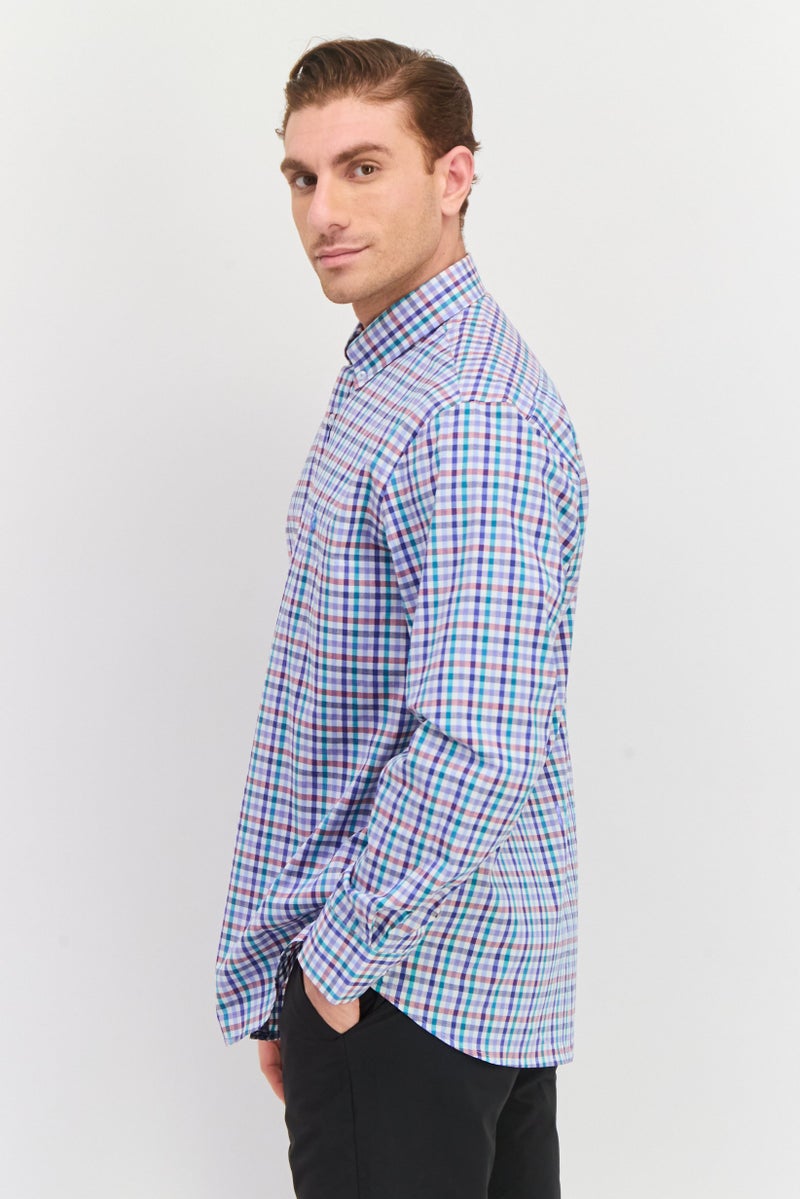 Tailorbyrd Men Regular Fit Gingham Pattern Casual Shirts, Blue - Image 2