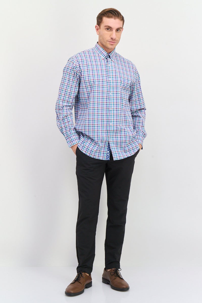 Tailorbyrd Men Regular Fit Gingham Pattern Casual Shirts, Blue - Image 4