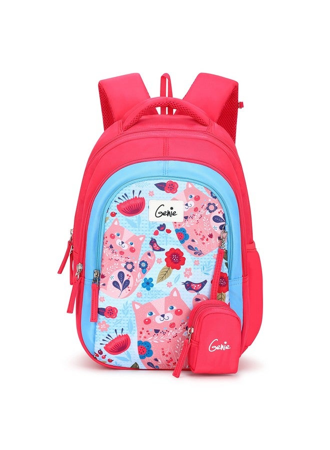 Safari Genie Safari Kitty Kids Standard Backpack, 15 Inches, Cute, Colourful Bags For Girl's, Water Resistant And Lightweight. 3 Compartment With Happy Pouch,20 Liters,Pink - Image 1