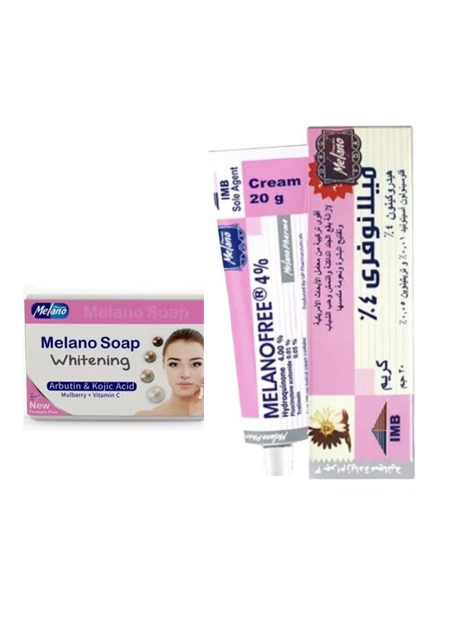 Melano cream 4 % and soap whitening skin