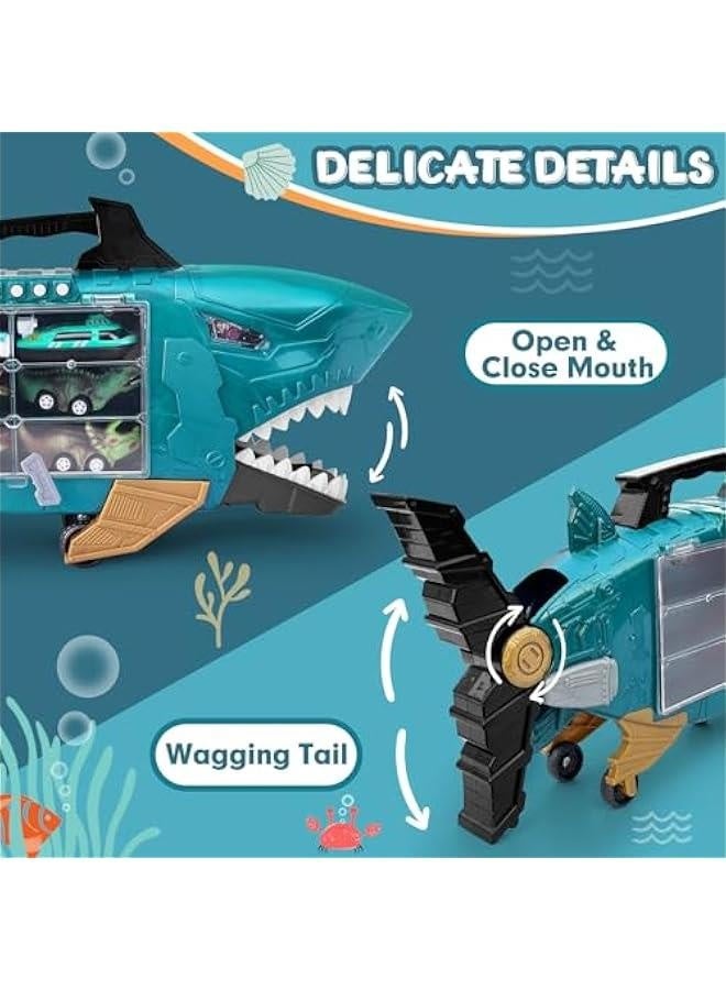 Shark Toys with led, Music, Dinosaur Cars, Shark Truck Toys with 2pcs Toy Trucks, 8pcs Dinosaur Cars Boys Toys Gifts for 3-5,6-8,8-10 Year Old Kids - Image 3