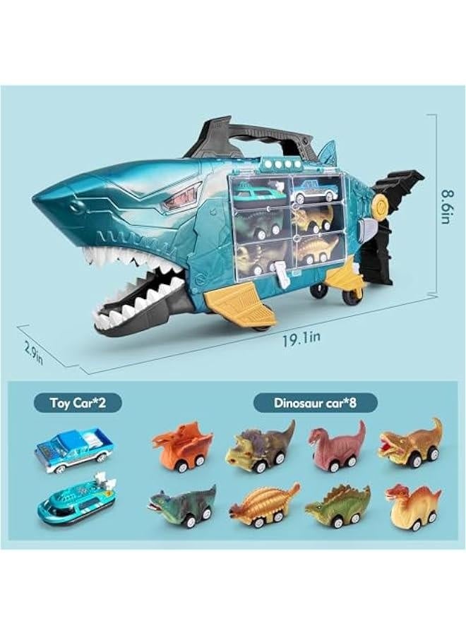 Shark Toys with led, Music, Dinosaur Cars, Shark Truck Toys with 2pcs Toy Trucks, 8pcs Dinosaur Cars Boys Toys Gifts for 3-5,6-8,8-10 Year Old Kids - Image 5