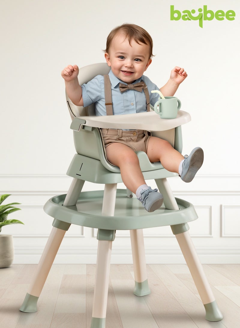 BAYBEE 6 in 1 Convertible Baby High Chair for Kids, Baby Feeding with 2 Adjustable Heights, 5 Point Safety Belt And Tray, Kids High Chair for Baby 1 to 5 Years Green - Image 2
