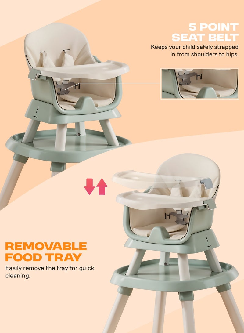 BAYBEE 6 in 1 Convertible Baby High Chair for Kids, Baby Feeding with 2 Adjustable Heights, 5 Point Safety Belt And Tray, Kids High Chair for Baby 1 to 5 Years Green - Image 4