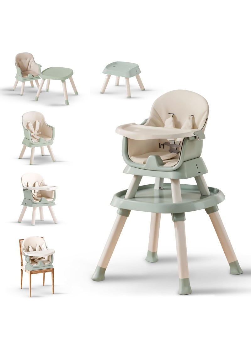 BAYBEE 6 in 1 Convertible Baby High Chair for Kids, Baby Feeding with 2 Adjustable Heights, 5 Point Safety Belt And Tray, Kids High Chair for Baby 1 to 5 Years Green - Image 1