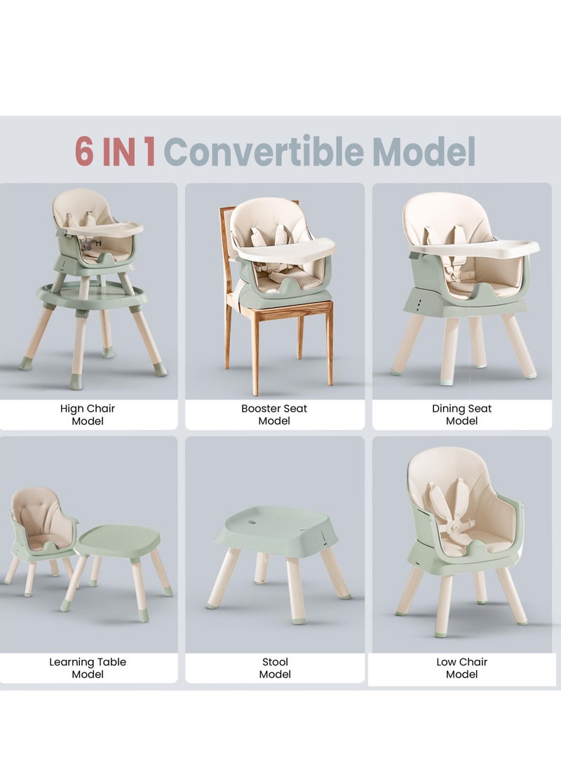 BAYBEE 6 in 1 Convertible Baby High Chair for Kids, Baby Feeding with 2 Adjustable Heights, 5 Point Safety Belt And Tray, Kids High Chair for Baby 1 to 5 Years Green - Image 3