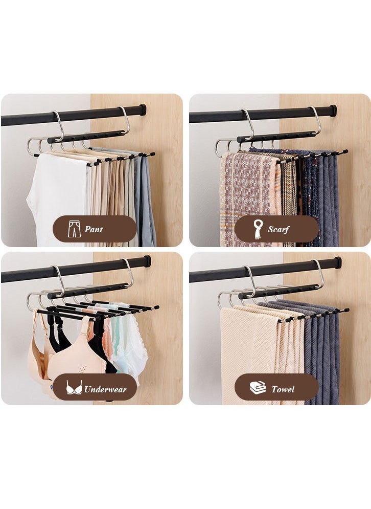 Hanayo 2 Pack Pants Hangers  Multifunctional Hangers Space Saving Hangers Or Closet Organizer for Clothes Scarf Pants & Skirt with S-Type Stainless Steel Hook & Anti-Slip Design(Black)  - Image 2