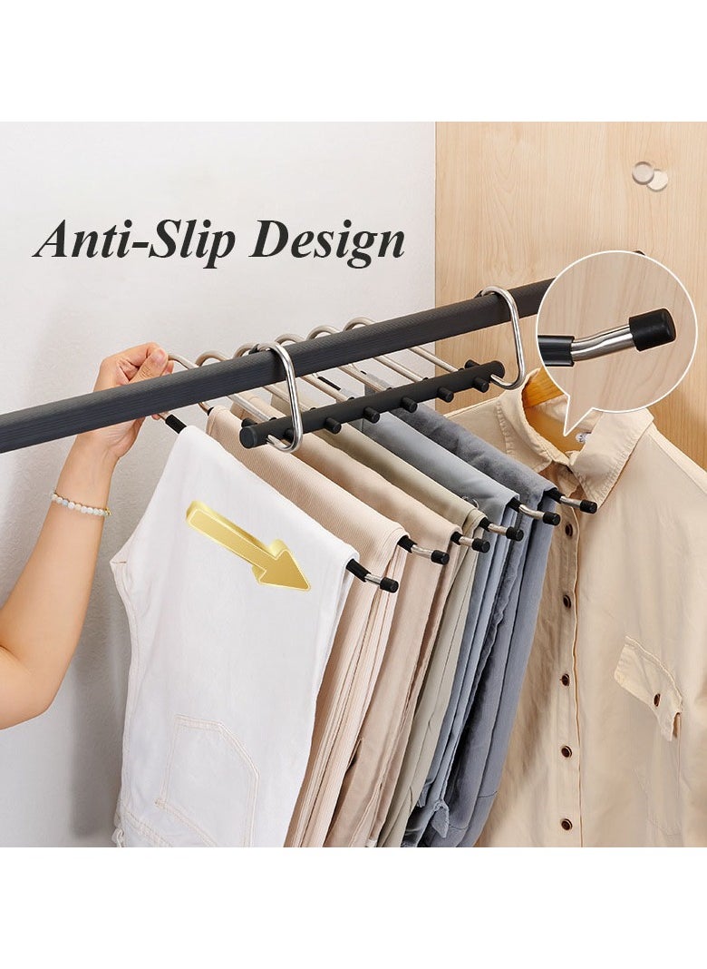 Hanayo 2 Pack Pants Hangers  Multifunctional Hangers Space Saving Hangers Or Closet Organizer for Clothes Scarf Pants & Skirt with S-Type Stainless Steel Hook & Anti-Slip Design(Black)  - Image 4