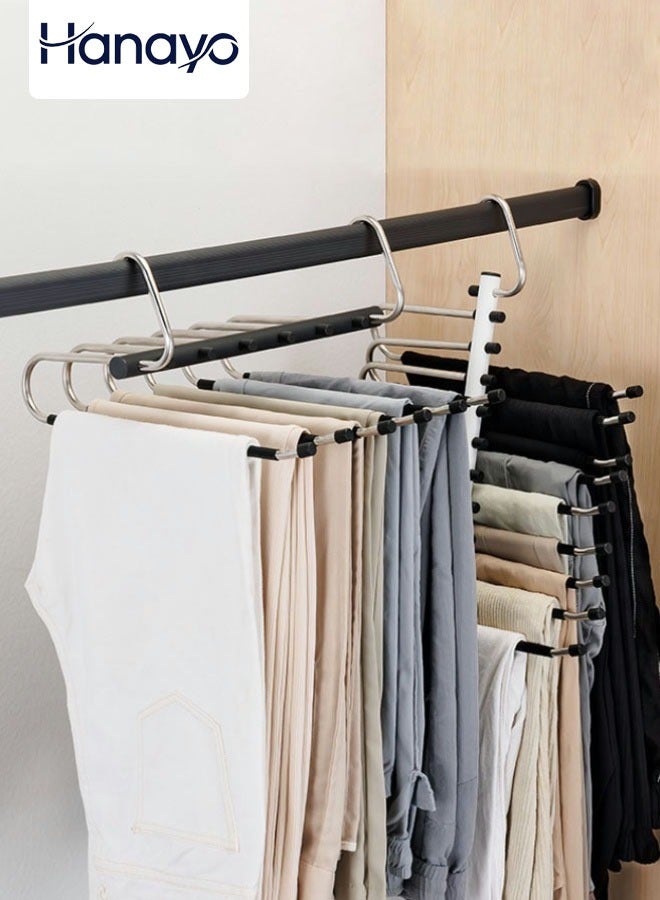 Hanayo 2 Pack Pants Hangers  Multifunctional Hangers Space Saving Hangers Or Closet Organizer for Clothes Scarf Pants & Skirt with S-Type Stainless Steel Hook & Anti-Slip Design(Black) - Image 1