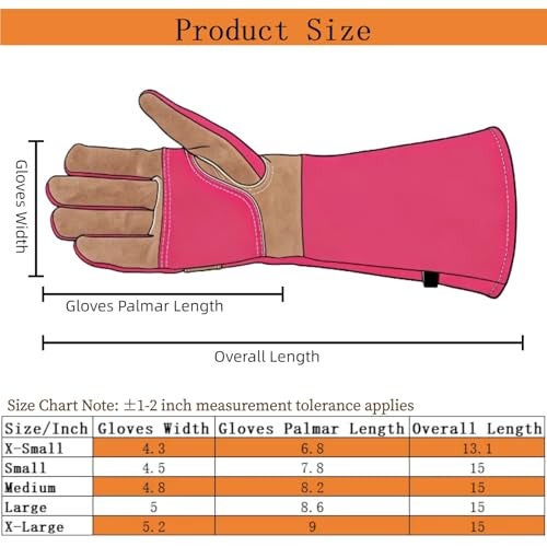 AOUCHI Long Gardening Gloves for Women, Leather Rose Pruning Gloves, Heat Resistant Durable Work Gloves for Yard Work, Welding, BBQ, Cooking, Fireplace and Chainsaw (Pink, Small) - Image 3