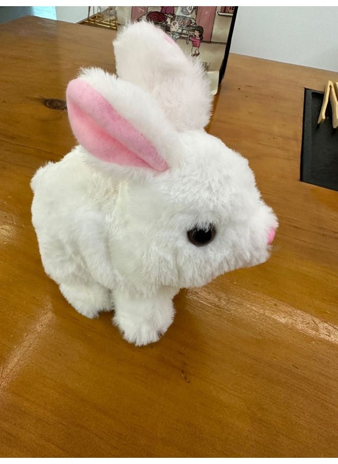 Plush Electric White Rabbit Simulation Pet Will Walk, Call, Move Mouth, Shake Ears, Long-haired Rabbit Pet Toy-Color:White Rabbit-Specification:2 Aa Battery Models  - Image 1