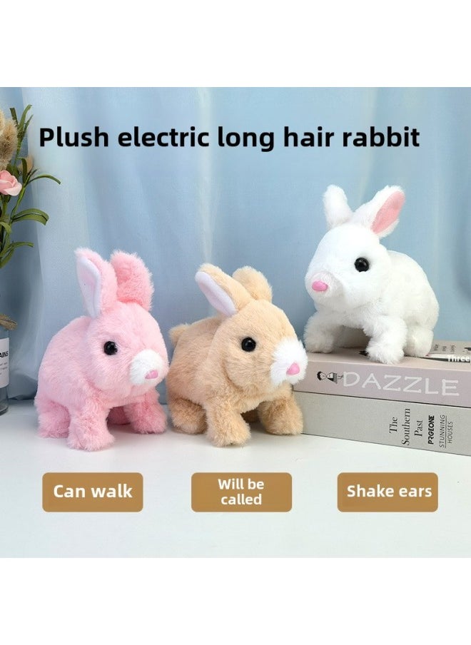 Plush Electric White Rabbit Simulation Pet Will Walk, Call, Move Mouth, Shake Ears, Long-haired Rabbit Pet Toy-Color:White Rabbit-Specification:2 Aa Battery Models  - Image 2