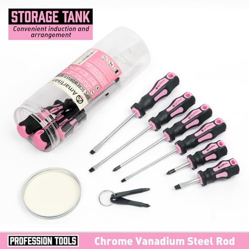 Amartisan 10-Piece Magnetic Screwdrivers Set, 5 Phillips and 5 Slotted Tips Professional Cushion Grip Screwdriver Set 2pcs Portable Multifunction Key Mini Screwdriver (Pink) - Image 3