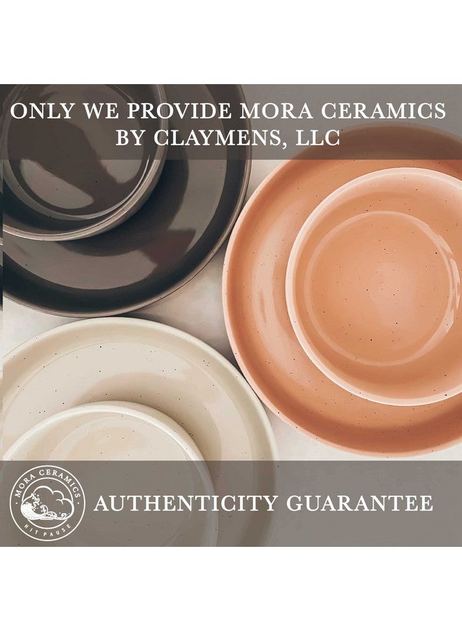 Mora Ceramic Flat Pasta Bowl Set of 4-35oz, Microwave Safe Plate with High Edge for Kitchen and Eating, Large Wide Bowls/Plates for Serving Dinner, Salad, etc- Neutrals - Image 4