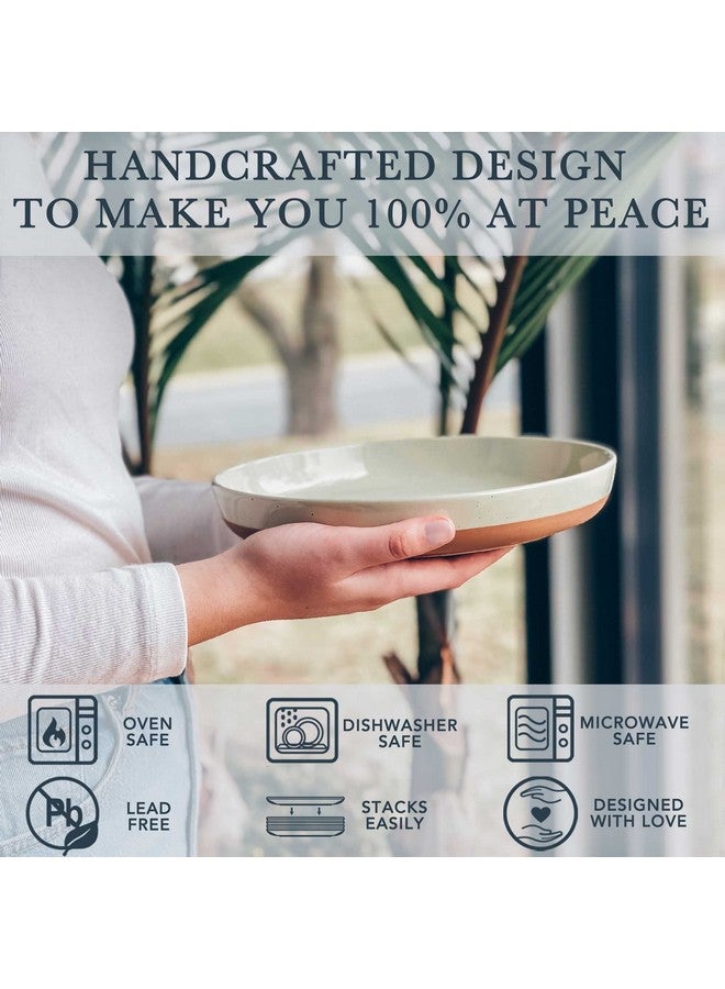 Mora Ceramic Flat Pasta Bowl Set of 4-35oz, Microwave Safe Plate with High Edge for Kitchen and Eating, Large Wide Bowls/Plates for Serving Dinner, Salad, etc- Neutrals - Image 3
