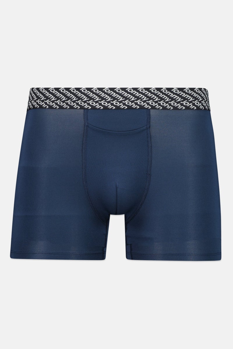 Tommy John Men 2 Pieces 8 Inseam Brand Logo Boxer Briefs, Navy - Image 1