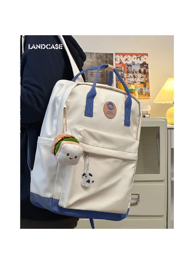 Landcase Backpack For Elementary School Students, Lightweight Large Capacity Backpack For Middle And High School Students, Laptop Bag For College Students, 1704 White And Blue - Image 1