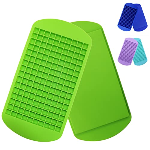 LeeYean Silicone Mini Ice Cube Trays 2 Pack, 160 Small Ice Cube Molds Easy Release Crushed Ice Cube for Chilling Whiskey Cocktail, BPA Free Flexible Stackable and Durable Soft Mold Storage Containers (Green) - Image 1