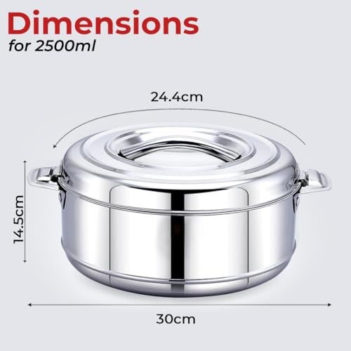 AVIAS Astra Stainless Steel Casserole, Set Includes 1000ml 1500ml 2500ml, Double Wall Insulated Hot Pot, Casserole Set for Rice, Gravy, Poha, Curry, Hot Boxes for Kitchen, Hot Case Set of 3 - Image 5