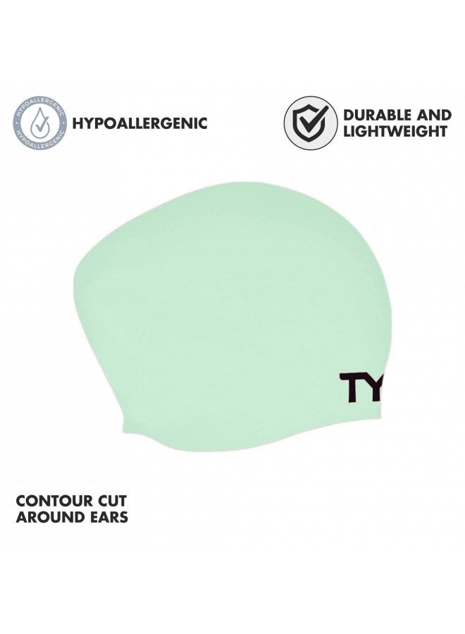 TYR Long Hair Wrinkle-Free Silicone Swim Cap, Mint - Image 1