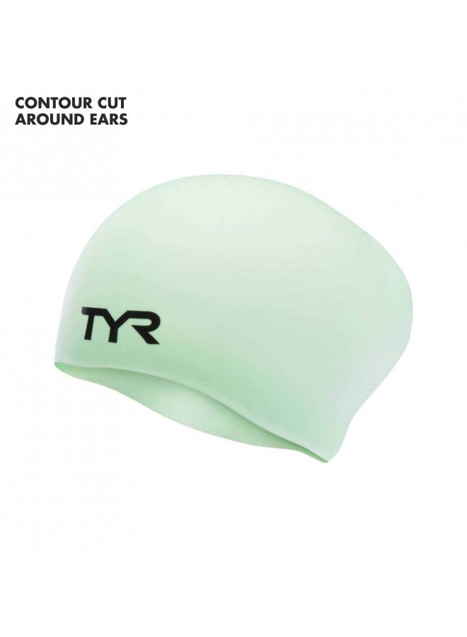 TYR Long Hair Wrinkle-Free Silicone Swim Cap, Mint - Image 3