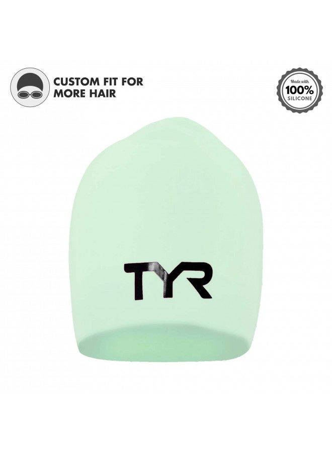 TYR Long Hair Wrinkle-Free Silicone Swim Cap, Mint - Image 2