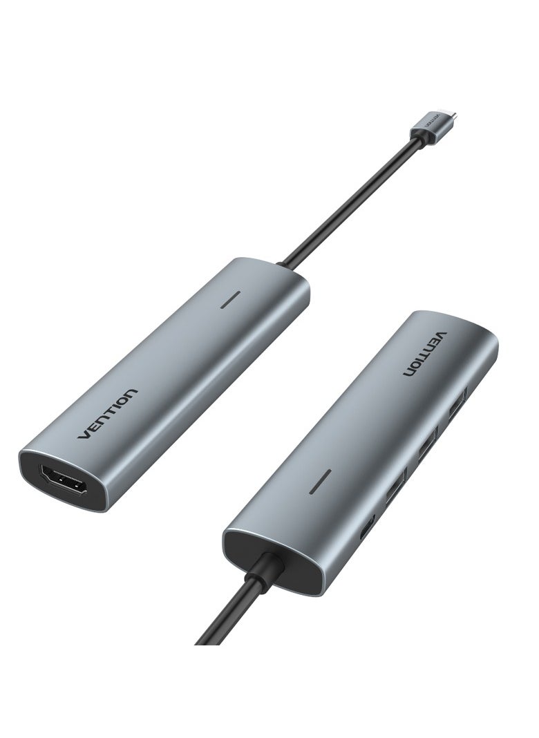 VENTION Vention 8in1 USB-C Docking Station,100W PD,4K  HDMI/USB 3.2 Gen 1 Type-C/USB 3.0/USB 2.0/RJ45/SD/TF  0.15M Gray Aluminum Alloy Type  - Image 1