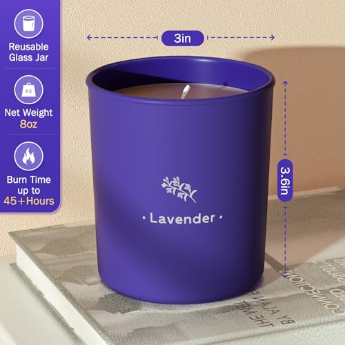 TranquilBliss Lavender Candles for Home Scented, 8 oz Scented Candles Present, Purple Jar Wax, Made with Soy for Women, 45 Hour Long-Lasting Burn for Mom Girl Friend Birthday Present Giving - 1 Pack - Image 4