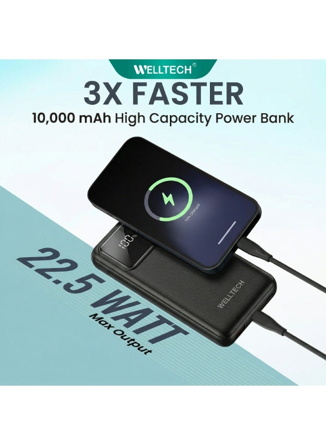 WELLTECH 10000mAh Power Bank Fast Charging Portable Charger USB-C Slim Battery Pack for iPhone Samsung Android Travel – Welltech JAZ30 - Image 3