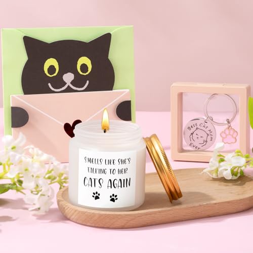 Giftissimo Cat Lover Gifts for Women, Cat Gifts for Women, Cat‘s Themed Gift for Christmas Mothers Day Birthdays, Funny Gift for Cats Lovers for Crazy Cats Lady Mom Daughters with Glass Cup Scented Candle Socks - Image 4