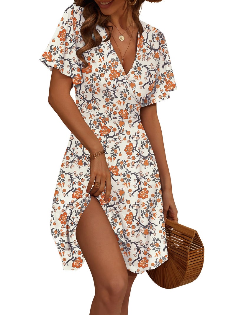 FENSACE Cowgirl Outfits for Women Curvy Rodeo Western Wear Boho Empire Waist Summer Dresses(Apricot Orange Floral-79,X-Large) - Image 1