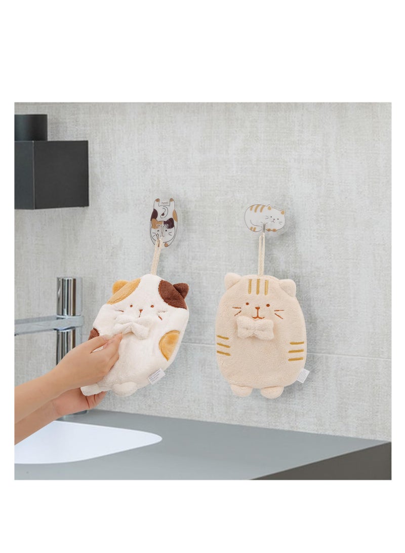 SYOSI 3 عبوات من مناشف اليد للحمام مع حلقة تعليق للأطفال الحيوانات ميكروفايبر Coral Fleece ماص للماء للمطبخ وغرفة النوم - Image 3