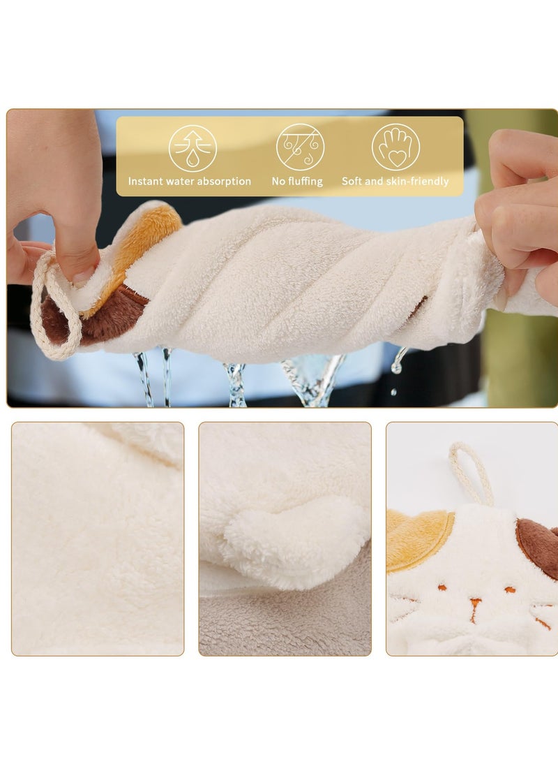 SYOSI 3 عبوات من مناشف اليد للحمام مع حلقة تعليق للأطفال الحيوانات ميكروفايبر Coral Fleece ماص للماء للمطبخ وغرفة النوم - Image 4