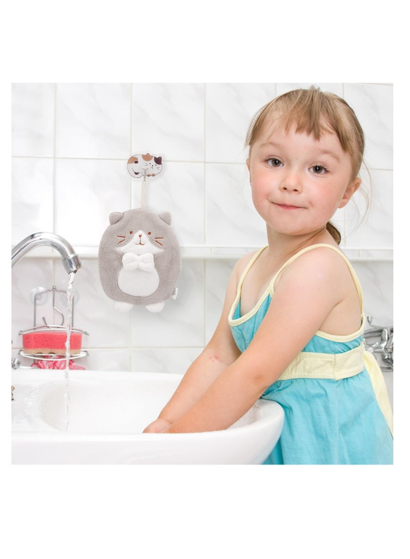 SYOSI 3 عبوات من مناشف اليد للحمام مع حلقة تعليق للأطفال الحيوانات ميكروفايبر Coral Fleece ماص للماء للمطبخ وغرفة النوم - Image 2