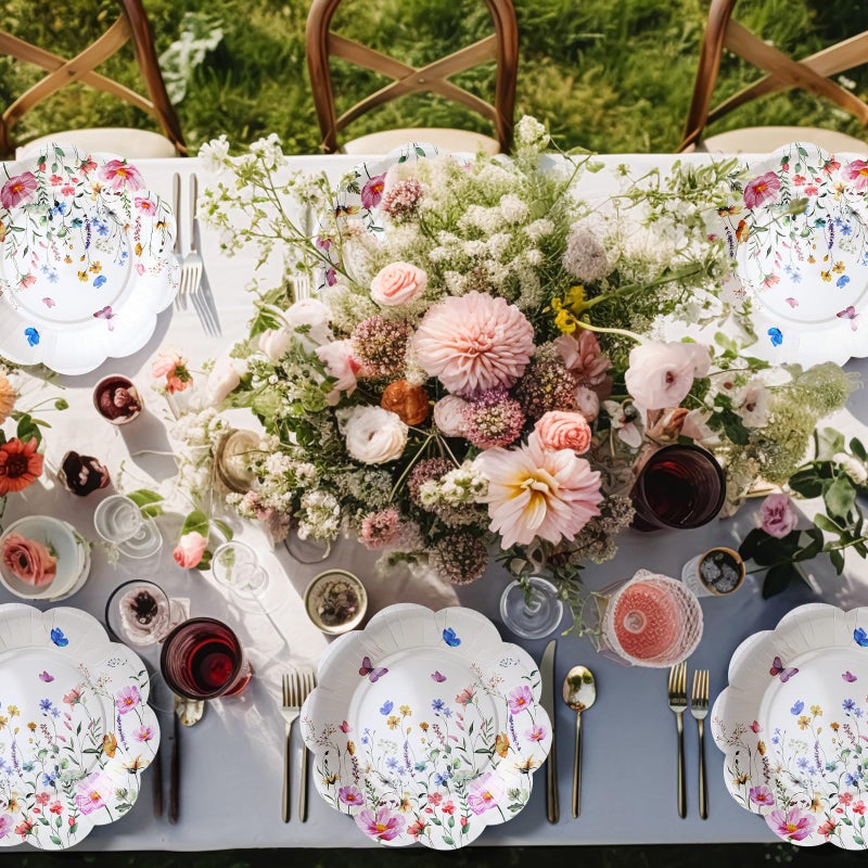 Suttmin 100 Pcs Wildflower Paper Plates Disposable Dessert Baby Bridal Shower Party Supplies Floral Dessert Plates Bulk Birthday Tea Party Serving Tray for Wedding Birthday - Image 4