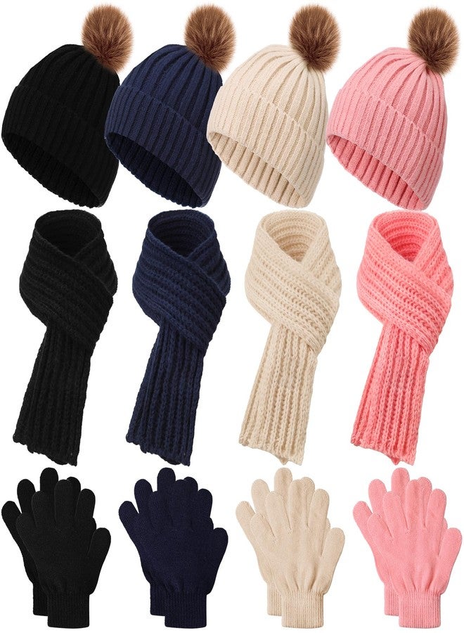 Liitrsh 4 Sets Kids Winter Hat Gloves Scarf Set Girls Boys Knit Hat Long Scarf Snow Gloves Outdoor for Toddler (Vivid Colors) - Image 1