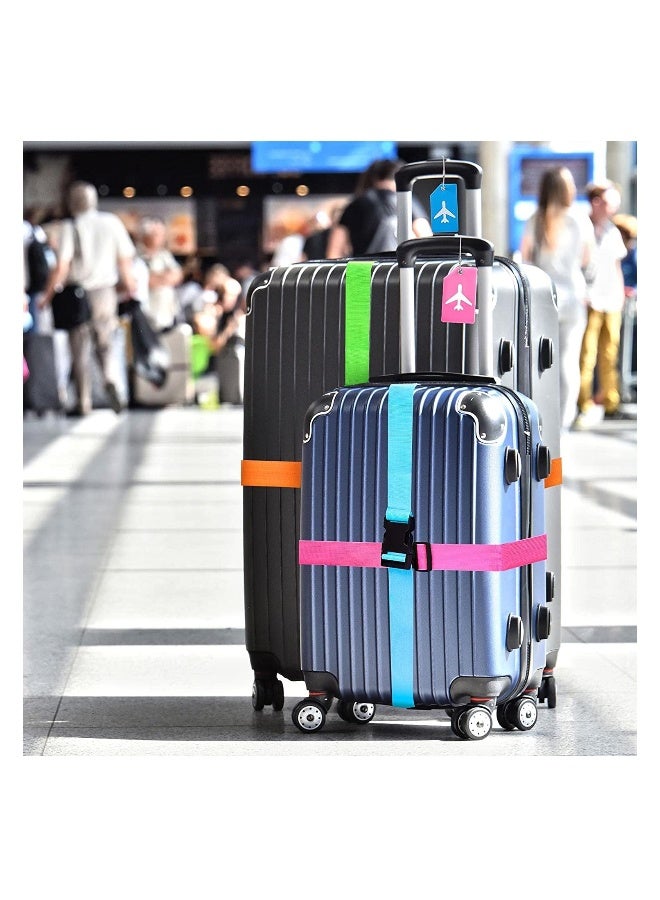 Luggage Straps Set, 4pcs Travel Suitcase Straps with 4pcs Silicone Luggage Tags, Adjustable Suitcase Belts, Suitcase Tags with Name ID Card for Luggage Suitcase Travel Accessories Multi-Coloured - Image 2