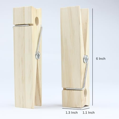 Kang&Chang 6 Inch Clothespins, Wood Clips for DIY Craft, Bathroom or Laundry Room Decoration, 2 pcs - Image 2