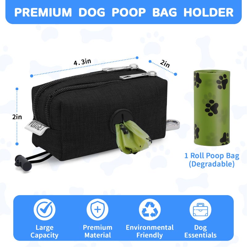 VOXGET Dog Poop Bag Holder for Leashes, Puppy Treat Pouch Carrier with 2 Zipper Pockets and Clip for Pets Doggy Training, Dog Waste Bag Dispenser with 1 Roll Poop Bags for Walking Accessories (Black) - Image 5