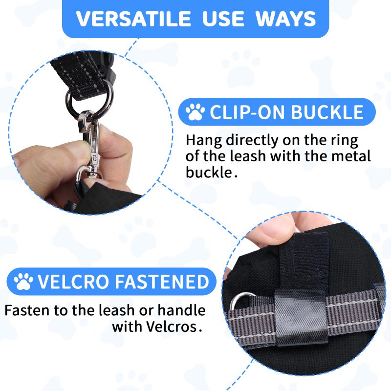 VOXGET Dog Poop Bag Holder for Leashes, Puppy Treat Pouch Carrier with 2 Zipper Pockets and Clip for Pets Doggy Training, Dog Waste Bag Dispenser with 1 Roll Poop Bags for Walking Accessories (Black) - Image 3
