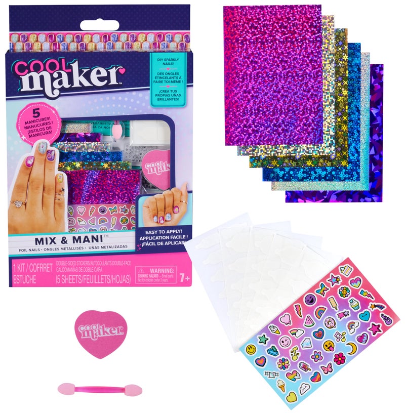 Cool Maker, Mix & Mani Foil Nail Kit with 6 Sheets & Stickers for 5 DIY Manicures (Packaging May Vary), Arts and Crafts Kids Toys for Ages 7 and up - Image 1