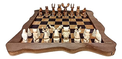 The Bridge Collection Forest Crowd Chessboard Wooden Chess Board Set Nice Chess Set for Adults Exotic Chess Set for Mountain Lodge Cabin Decor - Image 1