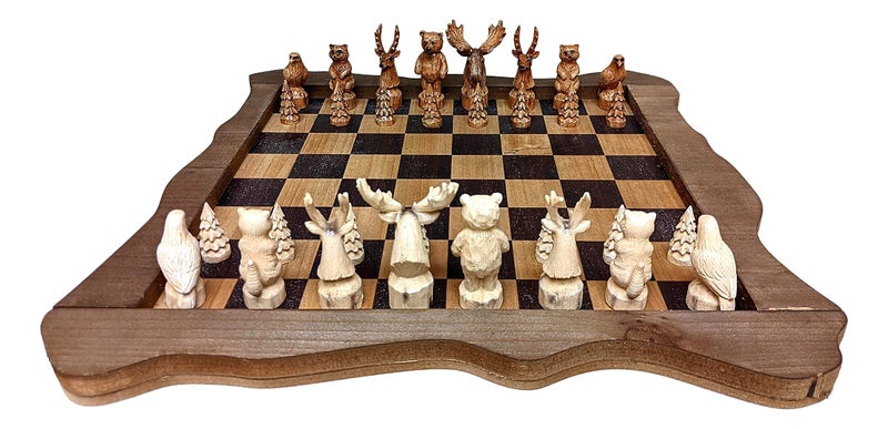 The Bridge Collection Forest Crowd Chessboard Wooden Chess Board Set Nice Chess Set for Adults Exotic Chess Set for Mountain Lodge Cabin Decor - Image 3