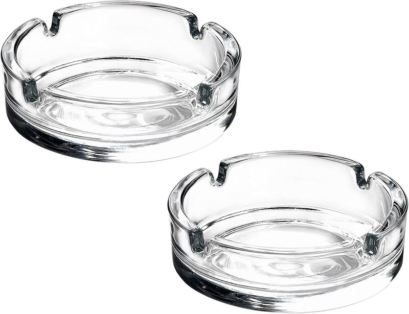 DESTALYA Glass Ashtrays for Cigarettes| Round Ash Tray for Home Office Patio Porch Deck Decoration| Cute Pretty Ash holders for Indoor or Outdoor Use | Pack of 2 (Clear) - Image 1