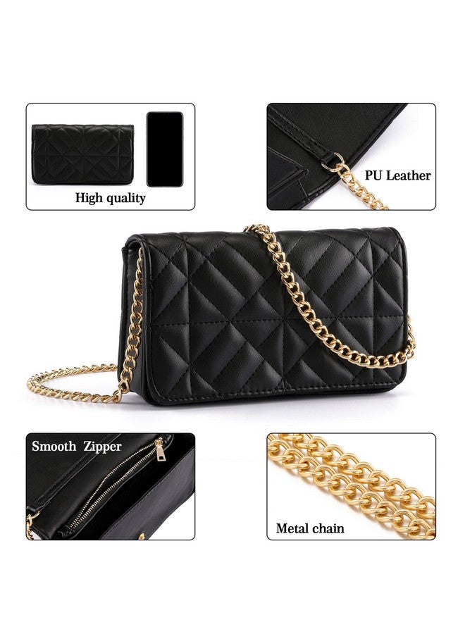 FALETO Black Crossbody Bags for Women Small Quilted Shoulder Bag Clutch Purses Designer Handbags Satchel Evening Party Bag with Gold Chain PU Leather Trendy Mini Club Purse Wallet - Image 3