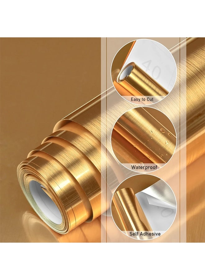 Zeemey 1 Roll Of Thick Golden Brushed Contact Paper, Peeling And Sticking Wallpaper, Self-adhesive Movable Wall Decals Refrigerator, Furniture, Kitchen And Room Background(40*500CM) - Image 2