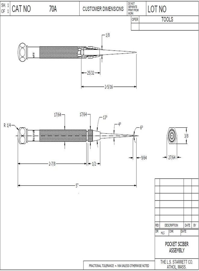 Starrett Steel Replacement for 70A Scribers with Knurled and Nickel Plated Handle - 2-3/8" Length - PT02355A - Image 3
