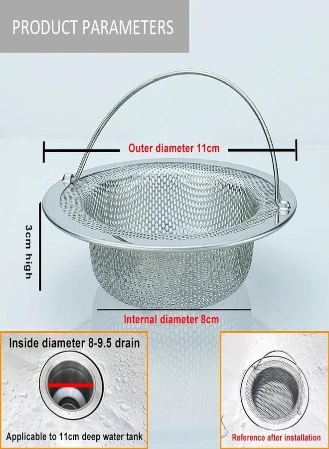 MobFest® High Durability Stainless Steel Sink Strainer with Handle, Kitchen Drain Basin Basket Filter Stopper Food Blockage Drainer Jali, 2mm Perforated Holes, Double Edging Corners, 11 cm, 1 Pcs - Image 2